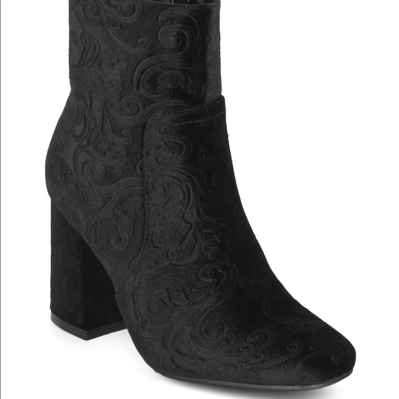 Velour Embellished Velvet Block Heel ankle Bootie - Picture 2 of 5
